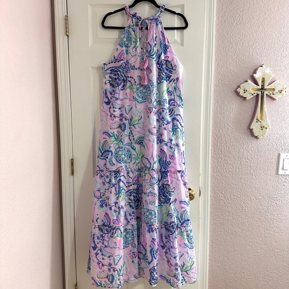 Lilly Pulitzer Everly Halter Long Maxi Dress Lilac Beach Vacation Resort Size XL - Picture 7 of 9